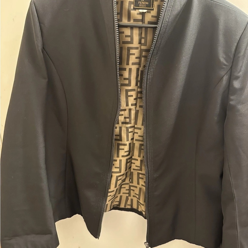 Fendi Black Jacket with Beige FF Logo Lining